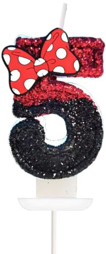 HAZMA 1 Pieces Velas Cumpleaños, Velas Para Fiesta De Anime, Decoración Con Brillantina,Decoración Para Tarta De Cumpleaños Para Niños Y Niñas (Negro Y Rojo, Número 1) (5)