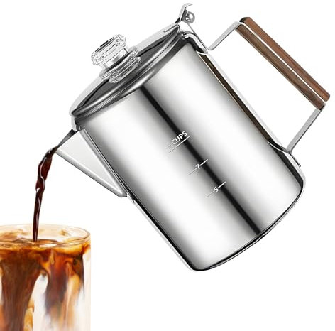 Teksome Cafetière Camping,Cafetière à Percolation en Acier Inoxydable | Cafetière Portable Design Vintage Compact Pour Camping Plage Et Réunions Familiales Et Amicales