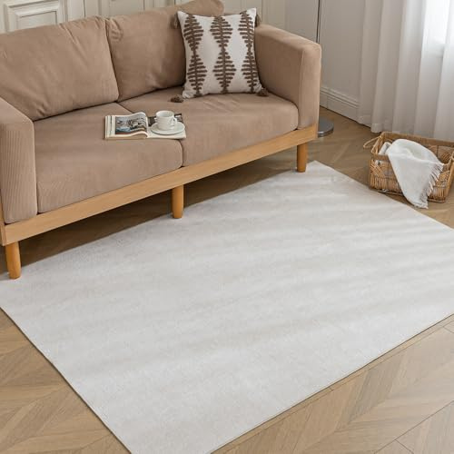 HARESLE Weich rutschfest Teppich 60X90cm Waschbar Creme Teppiche | Kurzflor, 5mm Dicke, Dünner Teppich, Maschinenwaschbar, für Schlafzimmer, Kinderzimmer, Eingangsbereich, Läufer, Küche