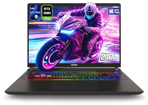 MSI Vector 16 HX AI 400 Gaming Laptop, Intel Ultra 9-275HX, 32 GB DDR5 RAM, 1 TB PCIe SSD, 16 WQXGA (2560x1600) 240Hz Display, Nvidia G-Force RTX 5080, RGB Backlit Keyboard, W11 Pro, Cosmo Gray