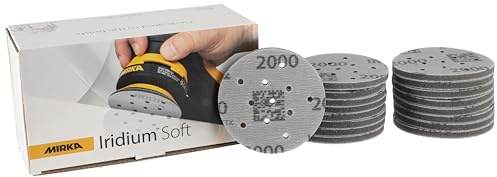 Mirka Schleifscheiben Iridium Soft Ø 77 mm P2000 Klett Multifit 20 Stück | Schaumbasiertes Schleifmittel für präzises Finish und Klarlackschliff ideal für Hand- und Maschinenschliff