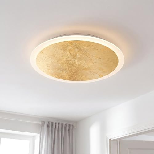 Licht-Erlebnisse LED Deckenlampe Gold Schwarz dimmbar 3 Stufen Aluminium Wohnzimmer Schlafzimmer neutralweiß 3500 K 24 W Ø40 cm blendarm Wand Deckenleuchte Modern