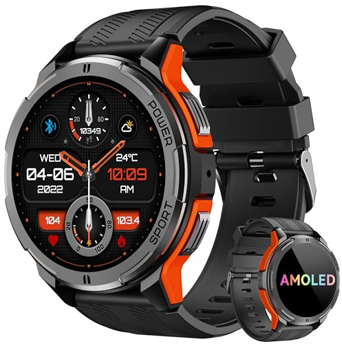 OUKITEL Smartwatch Uomo,Orologio Militare Smart Watch con Chiamate Vocale,1.43 AMOLED Screen 24/7 Sonno Cardiofrequenzimetro,100+ Sportive Fitness Tracker per iOS Android