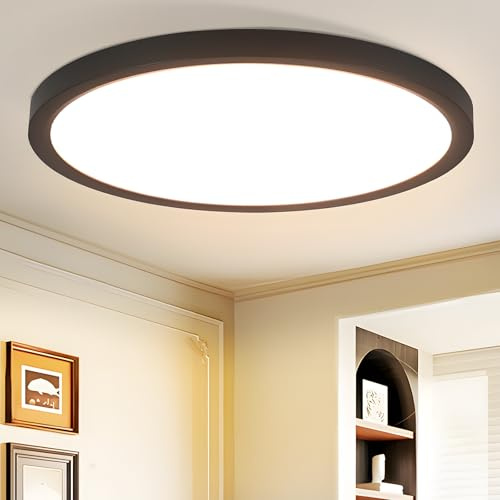 Laittiin Deckenlampe LED Deckenleuchte Flach - 23CM Rund Badezimmerlampe 18W Schwarz Schlafzimmerlampe 3000K Warmweiß Modern Deckenlampen IP44 Wasserfest Badlampe Decke für Bad Schlafzimmer Küche Flur