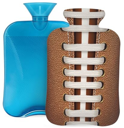 Myfsucce 2L Hot Water Bottle with Cover Football Stitches Print - Reusable PVC Hot Water Bag for Pain Relief, Cramps & Warmth (12.2x8in)
