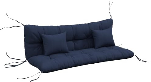 Outsunny 4er-Set Sitzkissen 150x50 cm Wasserabweisend Schaukel Marineblau | Stuhlkissen Mit Bändern, Geknüpftes Design, 10cm Dick, Hollywoodschaukel Auflage, Bankauflage Für Haus, Garten, Sofa