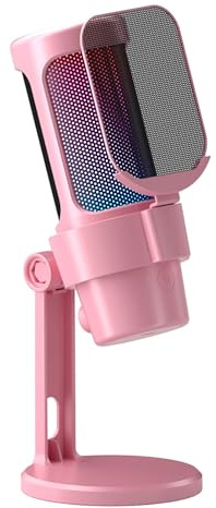 AUNMAS USB Gaming Microphone Dynamic RGB Lighting Computer Mic 192kHz 48bit Cardioid Pickup with Mute Gain Knob and Tripod for Streaming Podcast Recording Meetings (Pink)