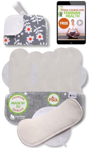 Serviettes Hygiéniques Lavables Bio en Coton pour Flux Léger (S+M, x6); FABRIQUÉES dans l'UE, Protection Menstruelle Réutilisable, Lavable à Haute Température, Douce & Non-Irritante pour Femmes & Ados