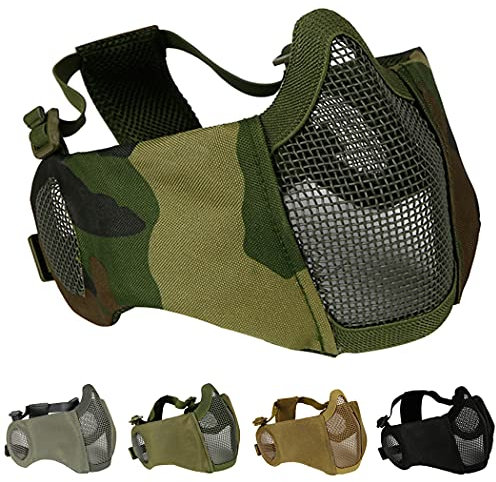 Aoutacc Airsoft Mesh Maske, Half Face Mesh Masken mit Gehörschutz für CS/Hunting/Paintball/Shooting-WL