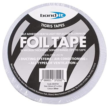 Bond It 100mm x 45M Silver Aluminium Reflective Foil Tape for Ducting