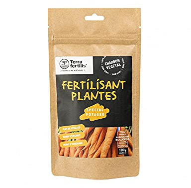 Terra Fertilis - Fertilisant Plantes spécial Potager - à base de Biochar Mycorhizé - Stimule la production et améliore la résistance des légumes - Réduit les besoins en arrosage et en engrais - 100 g