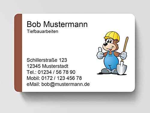 100 Visitenkarten, laminiert, 85 x 55 mm, inkl. Kartenspender - Tiefbau Erdarbeiten