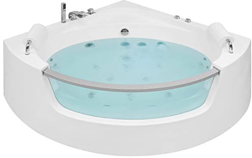 Luxus Whirlwanne Eckbadewanne Spa weiß große Doppelwanne mit Massage LED Mangle