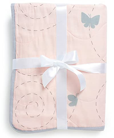The White Cradle aus Bio-Baumwolle weichste Babydecke für Kinderbett/Bett, mit 3 weichen Stofflagen, umkehrbare Designs, 2 Musselin, Flanell in der Mitte, 95 x 120 cm - Schmetterling