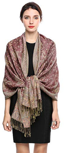 EASE LEAP Sciarpa Pashmina per donna scialle avvolgente caldo di lusso con sensazione di seta Hijab Paisley in colori ricchi con frange 200 * 70cm/(22-Viola chiaro)