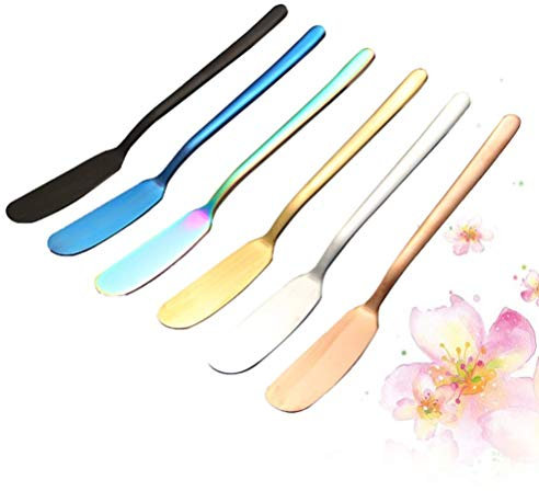 Hemoton Cuchillo de Mantequilla, 6 Piezas Cuchillos Esparcidor de Mantequilla de Acero Inoxidable, Esparcidor de Mantequilla Ancho de Borde Recto Multicolor Cuchillo de Mantequilla de Cocina, 6 Colors