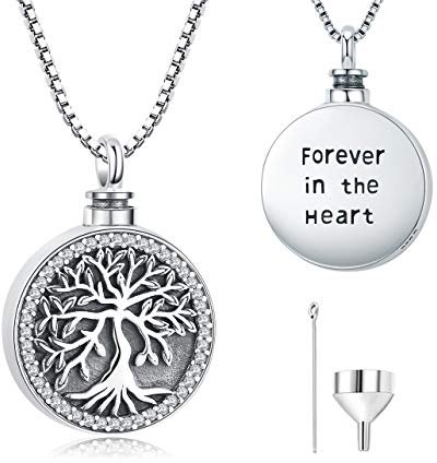 Odinstone Urn Necklace for Ashes, Tree of Life 925 Sterling Silver Memorial Cremation Jewellery for Women Forever in The Heart Locket Pendant ¡