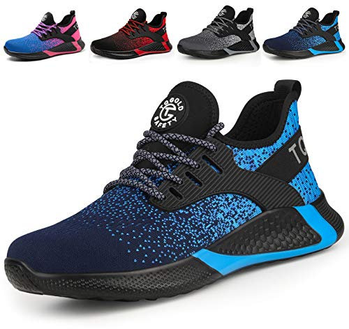 AONETIGER Sicherheitsschuhe Herren Damen Leicht Arbeitsschuhe Stahlkappe Sportlich Schutzschuhe Atmungsaktiv rutschfest Schuhe Sneaker(Größe 43,Blau)
