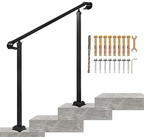 VEVOR Garde-Corps Rampe Escalier Main Courante en Fer Forgé Balustrade Rambarde 2 Marches Hauteur Max de Marches 60 cm Distance entre Poteaux 88,5 cm Hauteur Poteaux 96 cm pour Jardin Entrée Portail