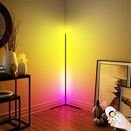RGB Eck-Stehlampe Dimmbar mit Fernbedienung 20w LED Stehleuchte mit RGB Farbtemperaturumwandlung Wohnzimmer Ecklampe Für Schlafzimmer Kinderzimmer, RGB-Farbwechsel StandLicht, Bunt Atmosphäre Licht