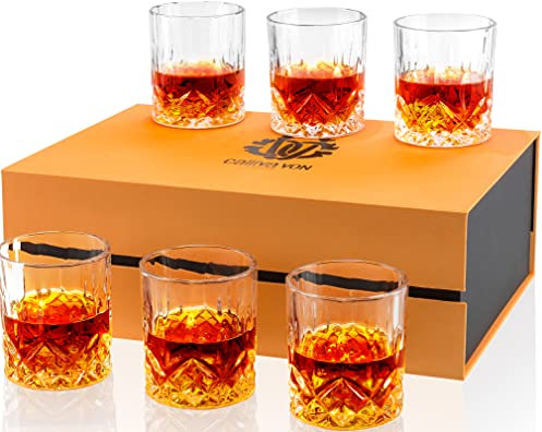 Whiskygläser, bleifrei, Kristall-Gläser in Geschenkbox, 284 ml, altmodischer Lowball-Barbecher für schottischen irischen Whisky, Cocktailtrinken, perfekt für übergroße Eiswürfel, 6 Stück