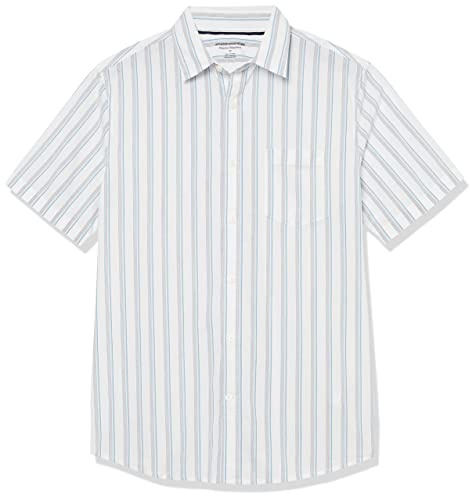 Amazon Essentials Men's Short-Sleeve Stretch Poplin Shirt (Available in Big & Tall), Blue Grey White Stripes, 6XL Plus