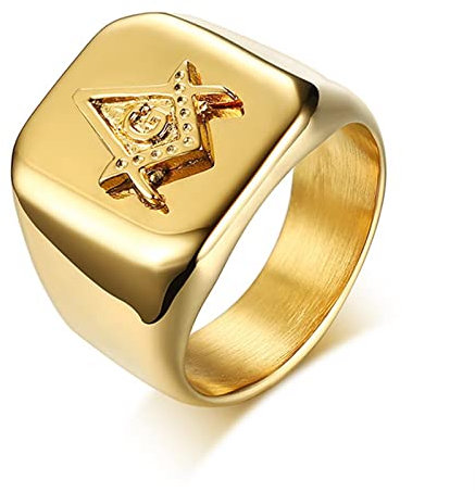 Hoisy Ring Daumen Herren, Vintage Ringe Edelstahl Freimaurer Gold Größe 62 (19.7)