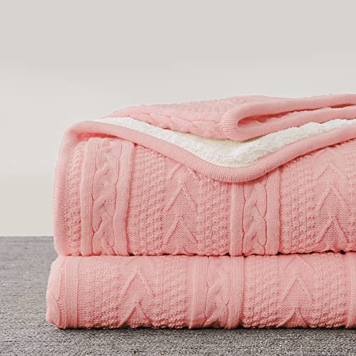 Longhui Bedding Sherpa Blanket Acrylic Knitted Throw Thick Soft Large Cozy Fleece Blanket for Couch Sofa Bed All Seasons, 152x203cm, Pink
