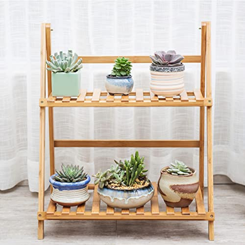 LIGUOYI Étagère À Pliant en Bambou À 2 Étages, Étagère À Plantes, Etagère De Rangement Autoportante pour Balcon Terrasse Salon, Étagère d'angle, Matériau Épaissi Économiser De l'espace (Size : 70cm)
