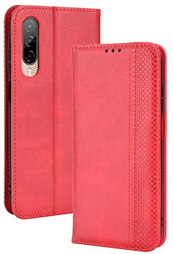 DEDUX Flip Hülle für HTC Desire 22 Pro, Retro Leder Brieftasche Abdeckung Magnetverschluss Folio Ständer Kartensteckplätze Handyhülle. Rot