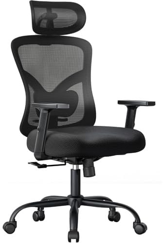 NOBLEWELL Ergonomic Office Chair, Home Office Desk Chairs with Adjustable Lumbar Support, Headrest, 2D Armrest, Computer Chair Backrest 135° Freely Rocking Relaxation, for Home Gaming, Black