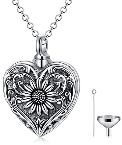 SOULMEET Asche Anhänger,Memorial Kremation schmuck für Asche,Urnen Kette für Asche Medaillons Frauen Männer Sterling Silber (C2-Sunflower)