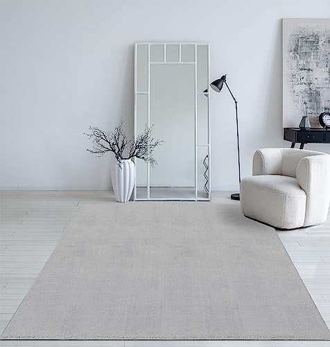 Mia´s Teppiche Taos kuscheliger Kurzflor Teppich, Anti-Rutsch Unterseite, Waschbar bis 30 Grad, Super Soft, Felloptik, Grau, 60 x 110 cm