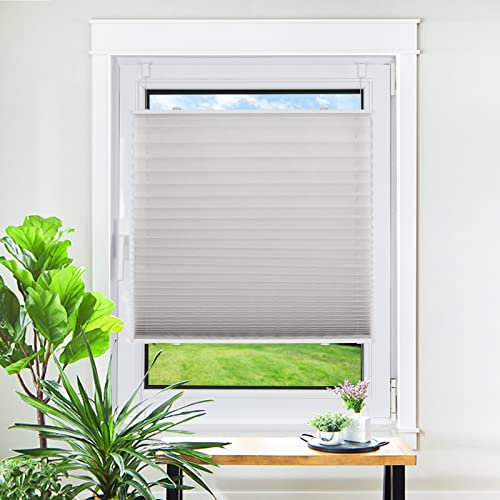 Homland Plissee ohne Bohren Klemmfix Hellgrau 210 x 70 cm(LxB), Plissees für Fenster und Tür, Jalousie Easyfix Plisseerollo mit Klemmträger Sonnenschutz und Sichtschutz lichtdurchlässig Rollo