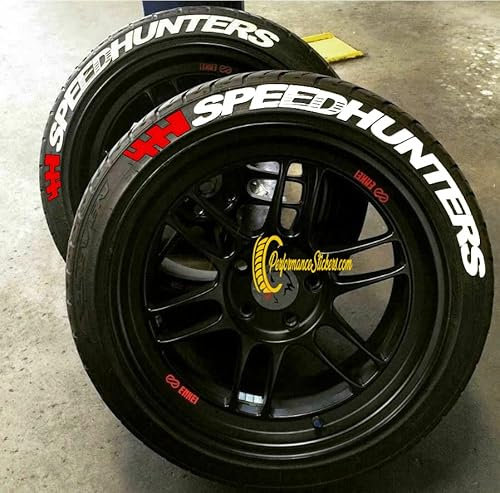 SPEEDHUNTERS + RENNFLAGGE ROT Reifen Sticker Reifenbeschriftung Reifen Aufkleber 4 Stück Set permanente Gummi Aufkleber 15-22 Zoll (1 stück pro Reifen)