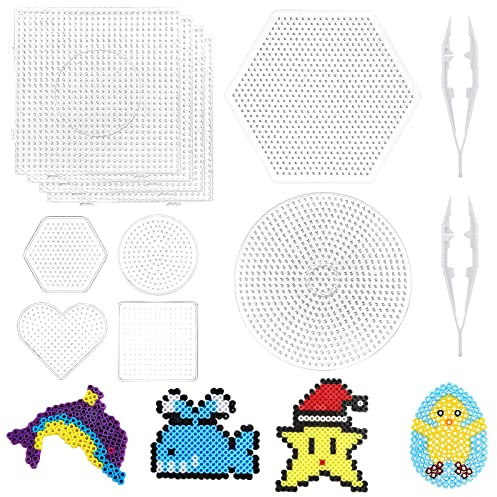 10 Stück Bügelperlen Steckplatte, Stiftplatten Transparent, Kunststoff Bügelplatte 5mm, Steckplatten Set, Groß Bügelperlen Vorlagen, Bügelperlen Stiftplatten Set, DIY Perlen Handwerk Zubehör