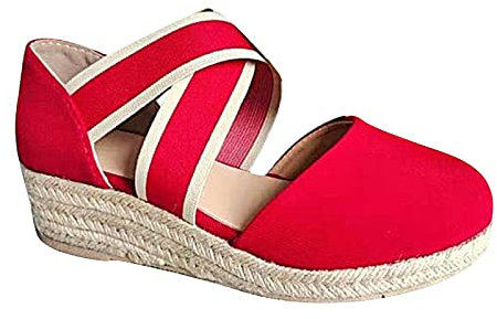 Susenstone Sandales Compensées Femme Bout Ouvert Bride à la Cheville Espadrilles Sandales Talon compensé Été Confort Chic Claquettes Nu Pieds Semelle Confortable Chaussure Wedge Sandals 40 EU Rouge