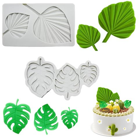 2 Stück 3D Silikonform Blätter Fondant Selbst Gemachtes Monstera Blatt Verwendet für DIY Handwerk, Brot, Schokolade, Zucker Flipping, Gelee, Seife, Kuchen Dekoration (Grau)