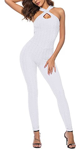 Rrunsv Salopette da donna estive, oversize, pantaloni da lavoro, da donna, sport, yoga, tuta da corsa, fitness, allenamento, palestra, pantaloni stretti, tuta da lavoro, pantaloni corti, bianco, XXL