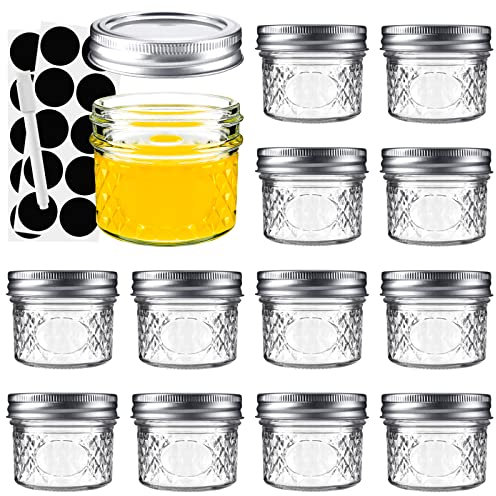 Tarana Mini tarros de cristal transparente de 120ml con tapa, tarros de cristal pequeños de Mason Jars adecuados para el almacenamiento de alimentos, mermelada, especias, velas, miel (12 unidades)