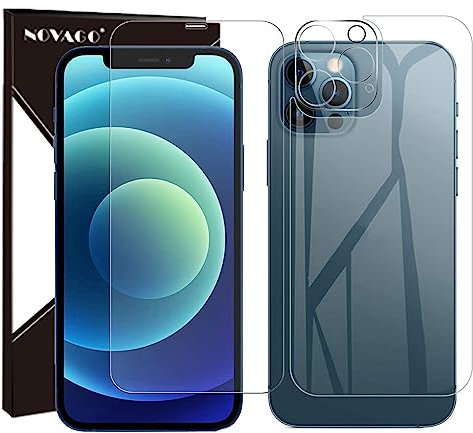 NOVAGO Compatible avec iPhone 12 Pro - Lot Complet de 3 Films Protection Verre trempé résistant pour l'écran et la caméra et Le Dos de iPhone
