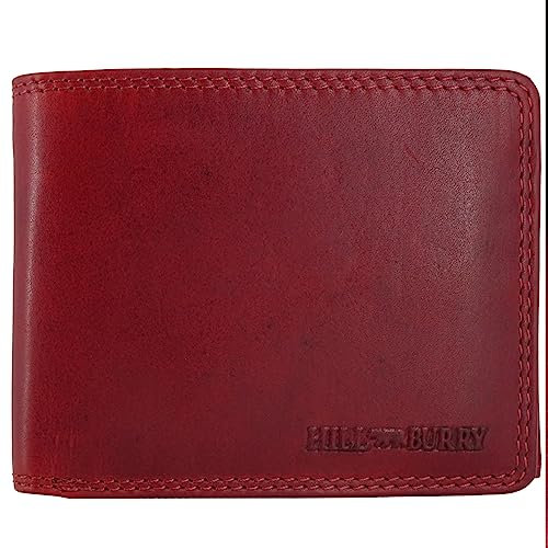 Geldbörse aus Leder für Damen und Herren mit RFID-Schutz Münzfach Geldbeutel Geldtasche Portemonnaie Portmonee (Hill Burry) (Querformat rot)