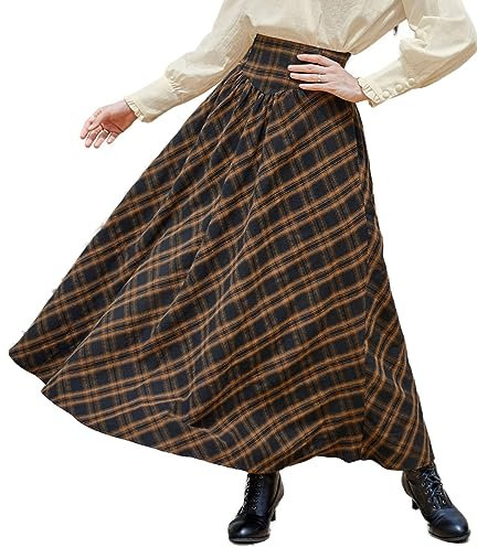 Scarlet Darkness Viktorianische Röcke für Frauen Plaid Maxi Hohe Taille Langer Rock, Orange Plaid, X-Groß