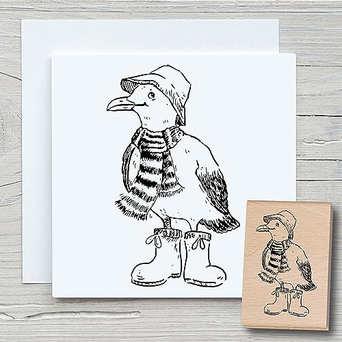 NEWSTAMPS Stempel Hein Motivstempel aus Holz & Gummi zum Karten und Geschenke basteln, Holzstempel für Tiere, Tierstempel, Möwe, Scrapbook, Textilstempel, Deko, Kinder