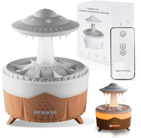 LUPATDY Diffuser Holz 500ml,Rain Cloud Luftbefeuchter,Diffuser Humidifier für äTherisches öl,Mikro-Luftbefeuchter mit 7 Farben Led Leuchten Und Regentropfen Sound Helfen für Zuhause,Büro,Zimmer