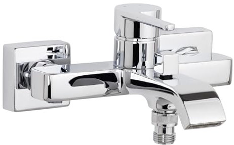 'aquaSu® Moderne Wannenarmatur Tura mit Umsteller, Typ 1/2 '' Brauseabgang unten, Wandbefestigung, Standard S-Anschlüsse, Keramikkartusche, Messingkern, verchromt, 798501