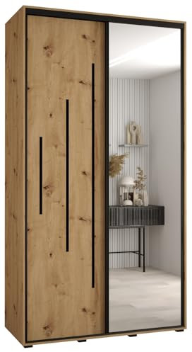 MEBLE KRYSPOL Davos 13 140 Schrank mit Zwei Schiebetüren für Schlafzimmer - Moderner Kleiderschrank mit Spiegel, Kleiderstange und Regalen - 235,2x140x60 cm - Artisan Artisan Schwarz