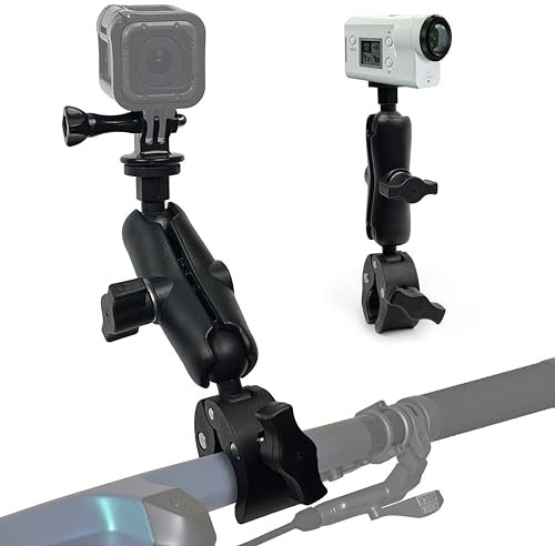 MyGadget Soporte Manillar de Moto/Bicicleta de Metal para GoPro - con 2X Cabezales con rotación de 360 °y con Tornillo en Forma de Gancho J y de 1/4 - Negro