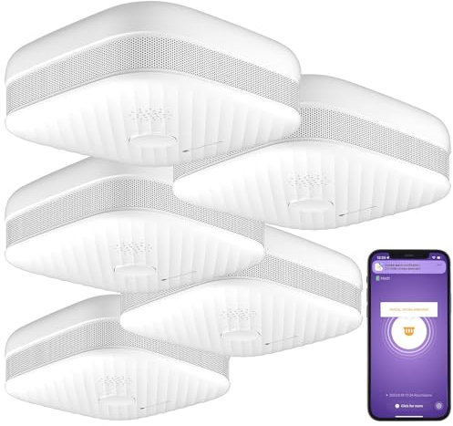 VisorTech WLAN Rauchmelder mit App: 5er-Set WLAN-Rauch- & Hitzemelder mit weltweiter App-Benachrichtigung (Rauchmelder Handy, mit Funktion, Alarmanlage)