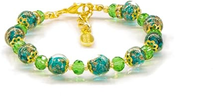 Sospiri Venezia - Bracelet pour Femme avec 9 Perles de Verre de Murano et 10 Cristaux de Bohême, Bracelet Original, Bijou Idéal comme Cadeau, Fabriqué en Italie avec Certificat (Vert)
